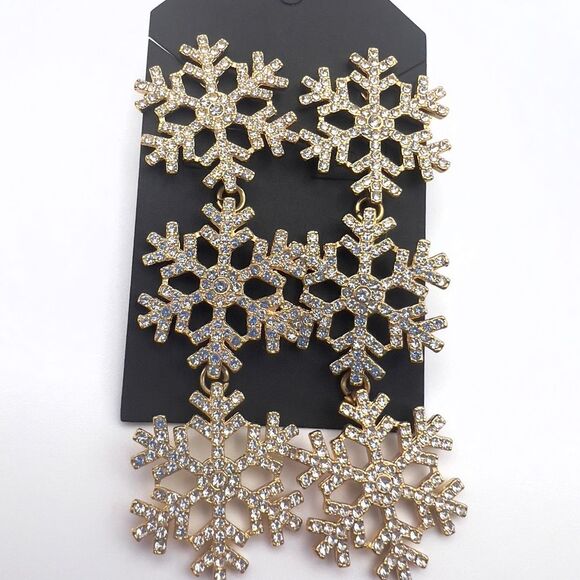 Gold Snowflake Dangle Earrings - Picture 3 of 3